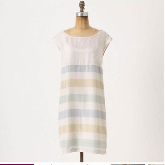 Anthropologie Odille 100% Silk Shore House Striped Dress NWT - Picture 1 of 8
